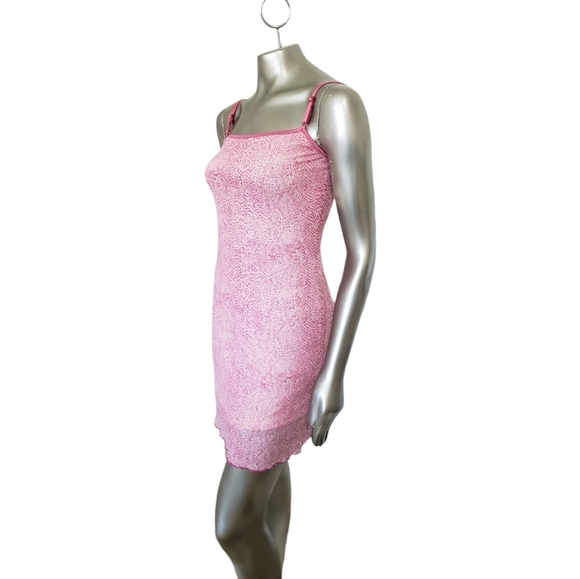 Y2K GUESS Pink Mesh Slip Dress Sheer‎ Mini Spaghetti Strap 90s 2000s Clubwear - Picture 1 of 8